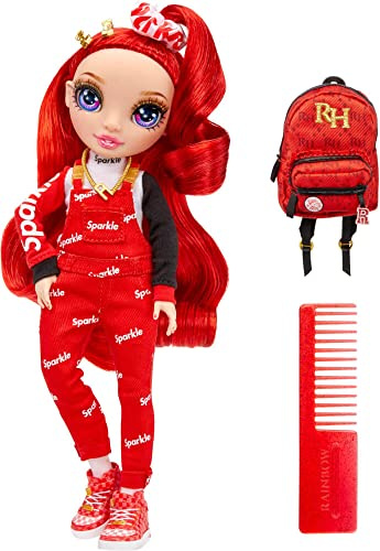 Rainbow High Jr.Ruby Anderson 9-Inch (23cm) Red Fashion Doll with Outfit & Accessories-Includes Fabric Backpack with Open and Close Feature-Gift and Collectable for Kids Ages 6+