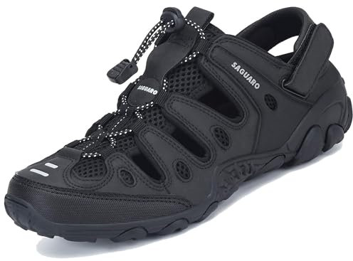 SAGUARO Damen Trekkingsandalen Atmungsaktiv Bequem Sommer Outdoor Sport Sandalen für Herren mit Geschlossene Zehe Wandersandalen Schwarz 39 EU