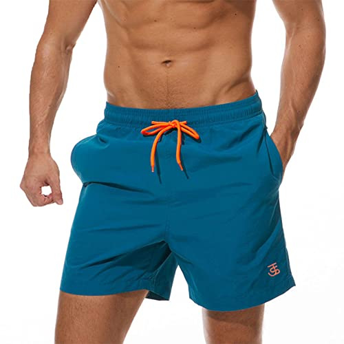 JustSun Bañador Hombre Corto Surferos Secado Rápido Traje Shorts de Baño Playa Natacion Surf Hombre Piscina Cielo Azul Pavo Real L