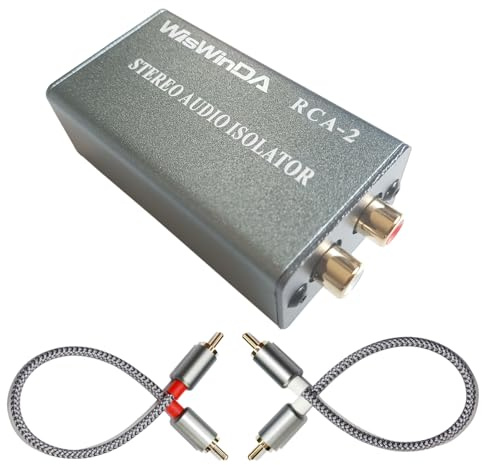 WisWinDa Noise Isolator RCA Pro Audio Hum Eliminator (No Affects Bass) Noise Filter Aluminum Shell Quality Isolator Transformer for Home Theater Car Audio Player HiFi Stereo Plug&Play (Silver-Gray)