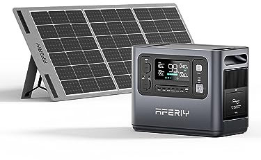 AFERIY Generateur Electrique Portable 1200W avec Panneau Solaire 100W, 960Wh Batteries LiFePO4, Sorties AC 220V-240V, Panneau Solaire Pliable avec Ports USB, IP65, pour Camping/Maison/Domicile