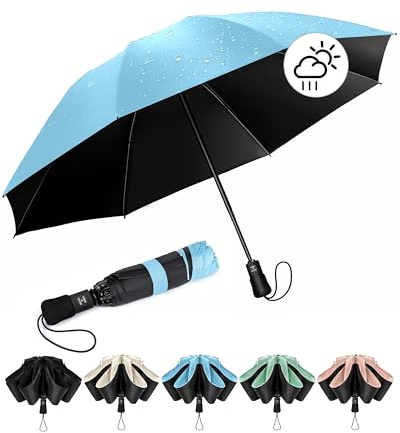 Chakipee Kompakter Reise Regenschirm Groß Sturmfest – Automatik Taschenschirm Tragbarer UV-Schirm für Damen und Herren, 210T Beschichtung 106 cm Spannweite 8 Rippen Taschenschirme Blau
