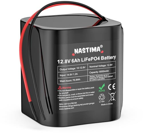 NASTIMA 12V 6Ah 76,8Wh LiFePO4 Akku mit BMS-Schutz und 4000 Deep Cycle, Schnellladung, Geeignet für Solarpanel-Bausätze, Decoy Boote, Fischfinder, Camping, Modellbau