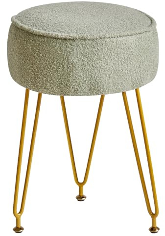 IBUYKE Teddy Velvet Round Footrest Ottoman, Makeup Vanity Stool Side Table, Velvet Dressing Table Seat, Pouf Couch Stool, for Living Room Bedroom, Light Green WBD009D