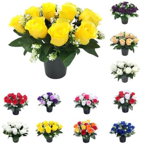 Mr. Barry's Grave Flower Pot with Foam Insert & Cemetery Flowers (Yellow)