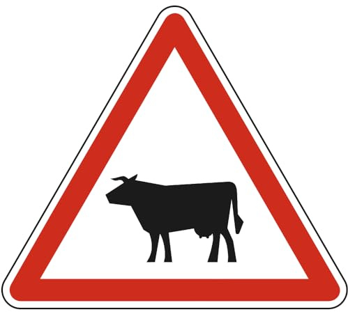 Signalétique.biz France, Panneau Danger Passage d'animaux domestiques A15a1 70 cm (700 mm) Signalisation Triangulaire Ecolign Panneau Sécurité Routière