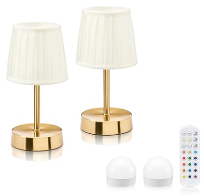 Auraglow Rechargeable Wireless LED Table Lamp with Remote – Battery-Powered, Dimmable, Colour-Changing Cordless for Hotels, Restaurants, Bars & Homes (2 Lamps, 2 Light Sources, 1 Remote)