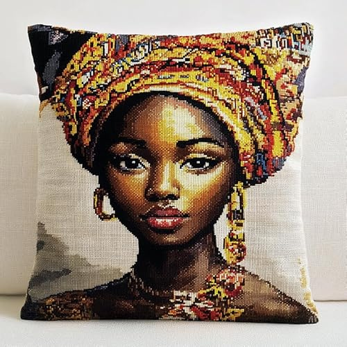 XDEGHUANGSS Kit completo di chiusura a gancio per cuscini, kit di gancio per principianti adulti o bambini, artigianato creativo, 43 x 43 cm, elegante donna africana
