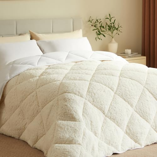 CASABEL Edredón Sherpa 220x240 cm, 450 gsm Poliéster Reversible, Cara Sherpa Acogedora o Microfibra Fresca, Transpirable, Termorregulador, Lavable