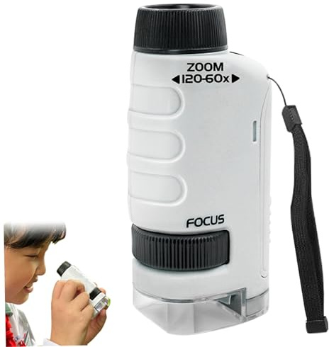 Microscope for Kids 60X-120X Magnification Handheld Miniscope with LED Lights, Portable Pocket Microscope for Children's Learning, Education, Exploring The World