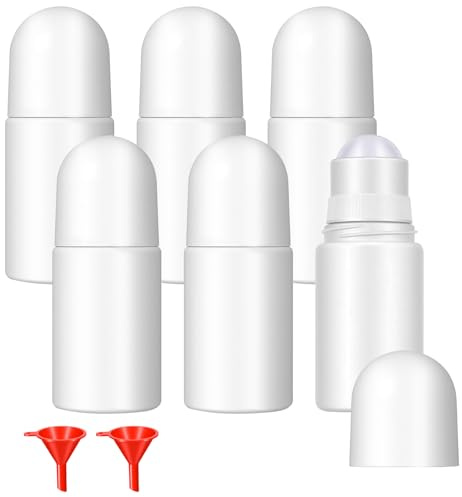 Gsbnjuy 6 st 50 ml roll-on flaskor tomma påfyllningsbara rullflaskor med lock läckagesäkra deodorant behållare för gör-det-själv deodorant eteriska oljor parfym kosmetika med 2 trattar