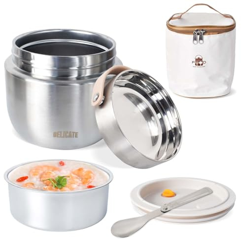 Alyxen Thermos per Alimenti 1200 ml Contenitore Termico per Alimenti con Cucchiaio e Borsa Termica, Contenitore per Caldi con Maniglia, per Zuppa, Porridge, Riso, Frutta