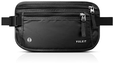 VULKIT Money Belt for Travel Secure Hidden Passport Holder Anti-Theft Travel Wallet Undercover Fanny Pack RFID Blocking Money Bags Travel Essentials, Carbon Black