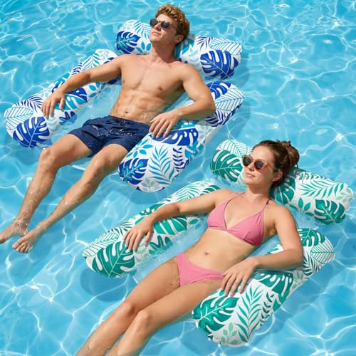 Elidepe Bouee Piscine, 2 Pièces Matelas Piscine, Matelas GonflablePiscine, Hamac Aquatique, Hamac Gonflable Flottant 4 en 1, Bouée de Bassin pour Adulte