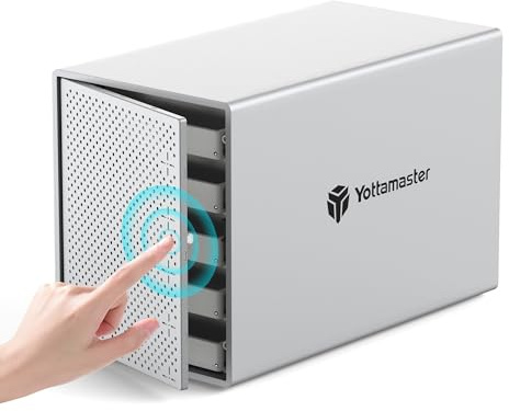 Yottamaster Caja de disco duro externo de 5 bahías con ventilador de refrigeración para SATA HDD/SSD de 2.5/3.5 pulgadas, almacenamiento de conexión directa, carcasa de aluminio USB 3.2 Gen2 de 10
