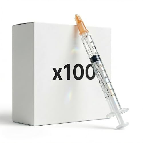 KMINA Doseringssprutor 1 ml med kanyl 25 g för olja och lim (100 st) | Spruta med nål för verkstad, hobby och bevattning, 3 delar, transparent cylinder, exakt gradering