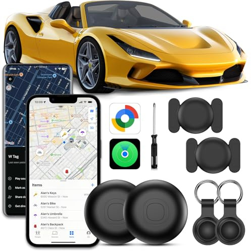 GPS Tracker per Auto, 2 Pezzi Localizzatore GPS per Auto senza Abbonamento, Compatibile con Android e iOS, IP68 Impermeabile, Smart Tags Magnetico Air Tracker GPS per Moto, Bici, Bagagli