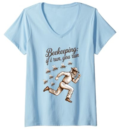 Women's Beekeeper If I Run You Run Honeycomb Beekeeping Honey V-Neck T-Shirt