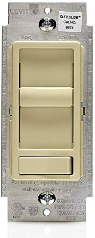 Leviton SureSlide Dimmer Switch for Dimmable LED, Halogen and Incandescent Bulbs, 6674-P0I, Ivory