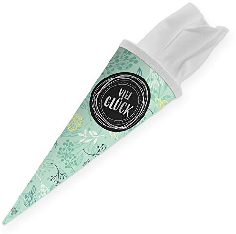 itenga Geschwisterschultüte 35cm Geschenkverpackung Schultüte Kinder Erwachsene Party (Pflanzen mit Text Viel Glück)