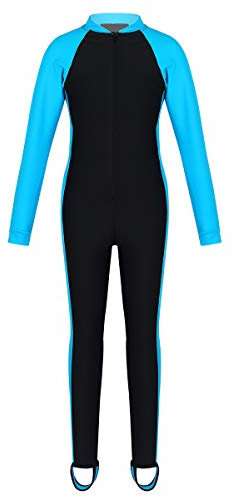 FEESHOW Kinder Neoprenanzug Lang Jungen Mädchen Bademode Langarm UPF 50+ Surf Schnorcheln Schwimmanzug See Blau 128-134