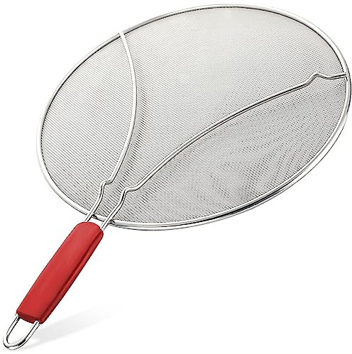 Zulay Large Splatter Screen for Frying Pan (29CM) - Blocks Hot Oil Splashes - Stainless Steel Grease Splatter Guard for Frying Pan - Keeps Stoves Clean & Prevents Burns While Cooking (Red)