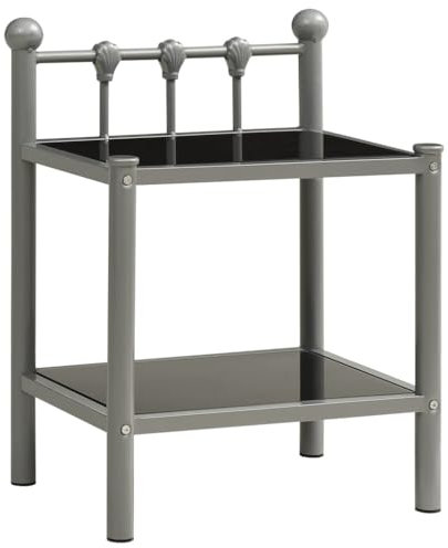 vidaXL Nachttisch Nachtschrank Nachtkonsole Nachtkommode Schlafzimmer Telefontisch Pflanzentisch Grau Schwarz 45x34,5x60,5cm Metall Glas
