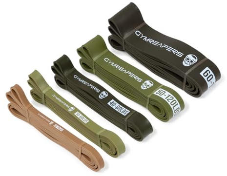 Gymreapers Resistance Bands for Working Out – Elastic Pull Up Exercise Assistance Bands Set for Powerlifting, Stretching, WOD, Strength Training – for Men & Women (5 Bands - Military Set)