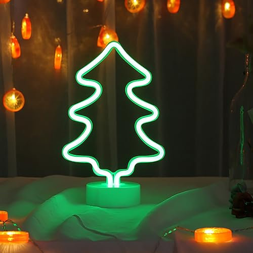 XRR Insegna al Neon, Albero di Natale Luci al Neon LED USB/Luce notturna a batteria Natalizie Decorazione luminose Neon Signs per camera da letto, sala giochi, bar e feste,idea regalo per bambini.