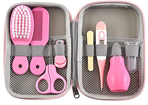 8 Nyfödd Grooming Kit | Bärbar baby spädbarn daglig vård tillbehör med hårborste kam spik klippare termometer för nyfödda spädbarn, småbarn flickor pojkar