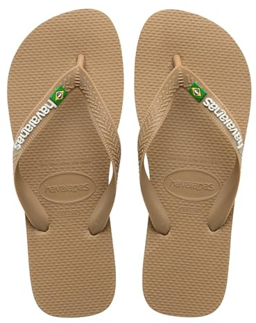 Havaianas - Brasil Logo, Chanclas Icónicas, Cómodas y Duraderas, Tiras con Bandera de Brasil y Suela Antideslizante con Franjas de Colores, Adultos Unisex, Rose Gold, 3.5/4
