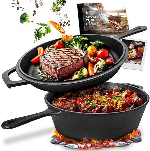 besøk Gusseisen Topf mit Deckel [2in1] Pfanne Gusseisen ⌀26 cm - Induktion - Schmortopf, Dutch Oven, Gusseisenpfanne zum Brot backen, Bräter, Brotbackform, Kasserolle