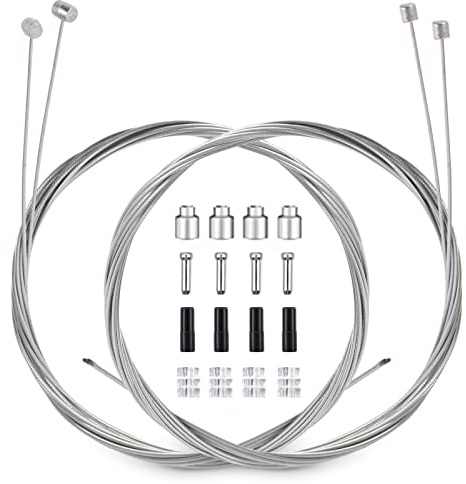 4PCS Bike Brake Cable Gear Shifter Cable Wire Set, Universal Standard Bicycle Brake Cable, Professional Bicycle brake line for Mountain and MTB Bike with Free Cable Cap End Crimps Accessories 2M