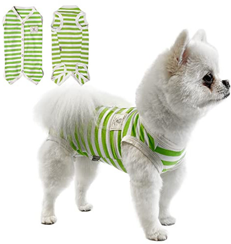 TONY HOBY Hundeschlafanzug, Hundesommer Schlafanzug ohne Ärmel, Hundeoverall mit Streifen (Weiß & Grün, M)