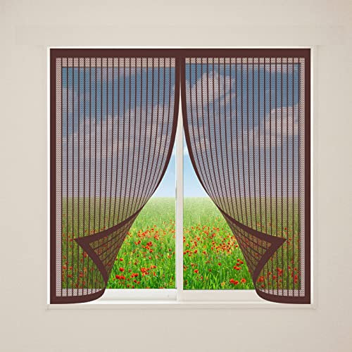 Magnetic Window Screen 60 x 120 cm Insect Protection Fly Screen Insect Mesh Curtain Washable Mesh for Living Room Windows Bedroom Windows, Brown