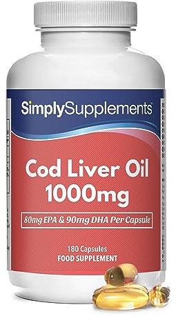 Pure Cod Liver Oil 1000mg | Supports Heart, Brain, Vision & Immune Health | Rich in Omega 3 Fatty Acids | 240mg of EPA and 270mg of DHA per Serving | 180 Capsules = 2 Months' Supply | Made in The UK