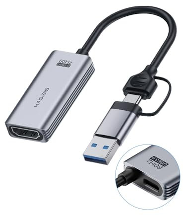 Hagibis Tarjeta de capturadora de Video USB 3.0 HDMI a USB/USB C 1080P HD 60fps en Vivo y Grabador de Video y Audio, Chip MS2130 para Switch Xbox PS4/5 transmisión en Vivo, Juegos, transmisión.