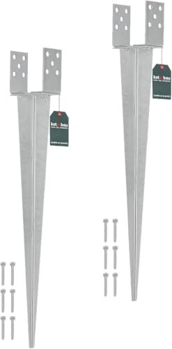 KOTARBAU® Lot de 2 supports de poteau à enfoncer, 0-160 cm, en acier argenté galvanisé à chaud, réglable, ancrage au sol pour poteaux en bois, douille à enfoncer