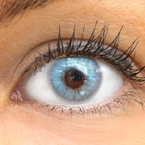 GLAMLENS Lenti a contatto colorate blu Jasmine Ash Blue - con porta lenti a contatto - blu naturali in silicone idrogel - 2 pezzi - DIA 14,00 - senza correzione 0.00 diottrie lente a contatto