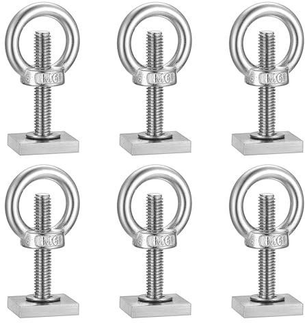SiGuLiKeJi 6 Pcs T Track Bolts, M6 x 35 mm Roof Rack Bolts, T Track Adapter Bolt, T-Nut Adapter T Slot Bolt, T-slot Adaptor Bolts and Nuts Set with Washers, for Roof Rack Rail Carrier(M6, Ring)