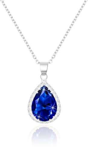 Linawe Kette Halskette Damen Saphire Blau Anhänger Silberkette, Silber Schmucksets für Damen, Kettenanhänger Silber Diamant Geburtsstein Kristall Kette Halsketten Jewelry