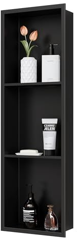 Qeke Shower Niche, Rust Resistant Recessed Shelf, 3 Tiers, 90 cm, Black | 304 Stainless Steel, Waterproof, Easy to Clean, Efficient Drainage, Multiple Sizes, Large Capacity, Bathroom Storage
