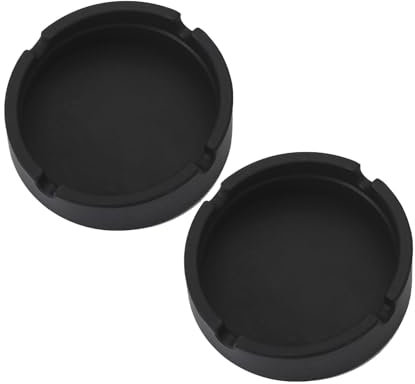 Silicone Ashtrays 2 Pack, Heat Resistant and Flexible Rubber Ash Tray for Cigars and Cigarettes, Non Slip Base, Portable for Indoor Outdoor Use, Car, Patio, Boat, Easy Clean (Black)