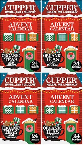CUPPER Calendario dell'Avvento Biologico, Cofanetto Assortito di 12 Tè e Infusi Biologici e 100% Naturali, Assortimento di Tisane e Tè con Filtri 100% Biodegradabili, Confezione da 96 Bustine