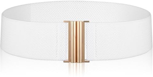 1 Stück Breiter Elastischer Taillengürtel für Damen, Weiß Gürtel Stretch Elastischer Gürtel mit goldene Schnalle, Verstellbarer Gürtel für Kleider, Jeans, Hosen (Weiß)
