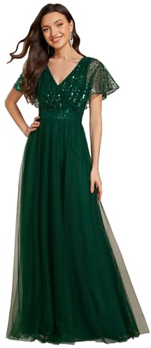 Ever-Pretty Robe de Soirée Chic Col en V Manches Courtes Mousseline Maxi Robe évasée EE02223