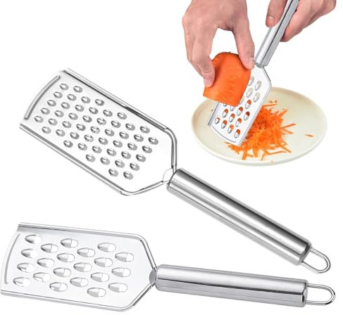 2 grattugia per formaggio, in acciaio inox, grattugia manuale per limone, grattugia multifunzione per cucina con manico, per formaggio, limone, zenzero, aglio, noce moscata, cioccolato, verdure