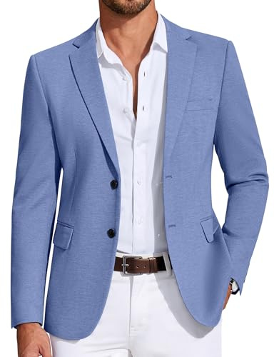 COOFANDY Mens Casual Blazer Knit Sport Coat Lightweight Two Button Suit Jacket Blue, L