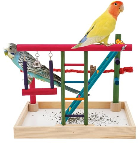RjcdOPL Parco giochi per uccelli in legno, parco giochi per pappagallo con altalena, scala da arrampicata e posatoi