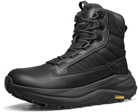 NORTIV 8 Men's Wide Toe Box Work Military Tactical Boots Barefoot Hiking Low Drop Leather Side Zipper Motorcycle Combat Boots Pikes,Size 9.5,Black,SNMT25001M